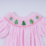 Pink christmas tree hand smocked ruffle romper - Aaria Tees Aaria Tees