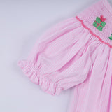 Pink christmas tree hand smocked ruffle romper - Aaria Tees Aaria Tees