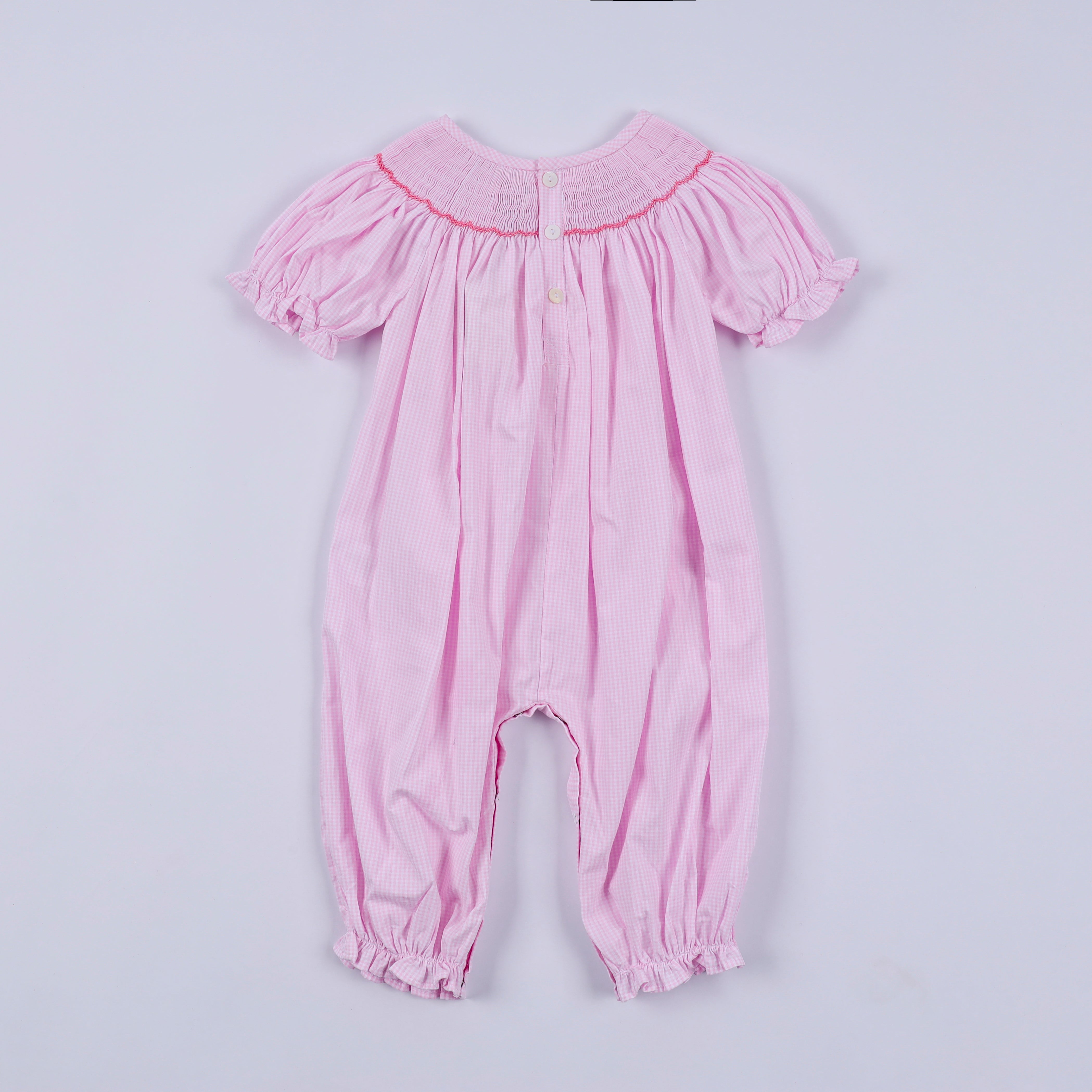 Pink christmas tree hand smocked ruffle romper - Aaria Tees Aaria Tees