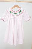 Pink christmas bishop hand smocked dot dress - Aaria Tees Aaria Tees