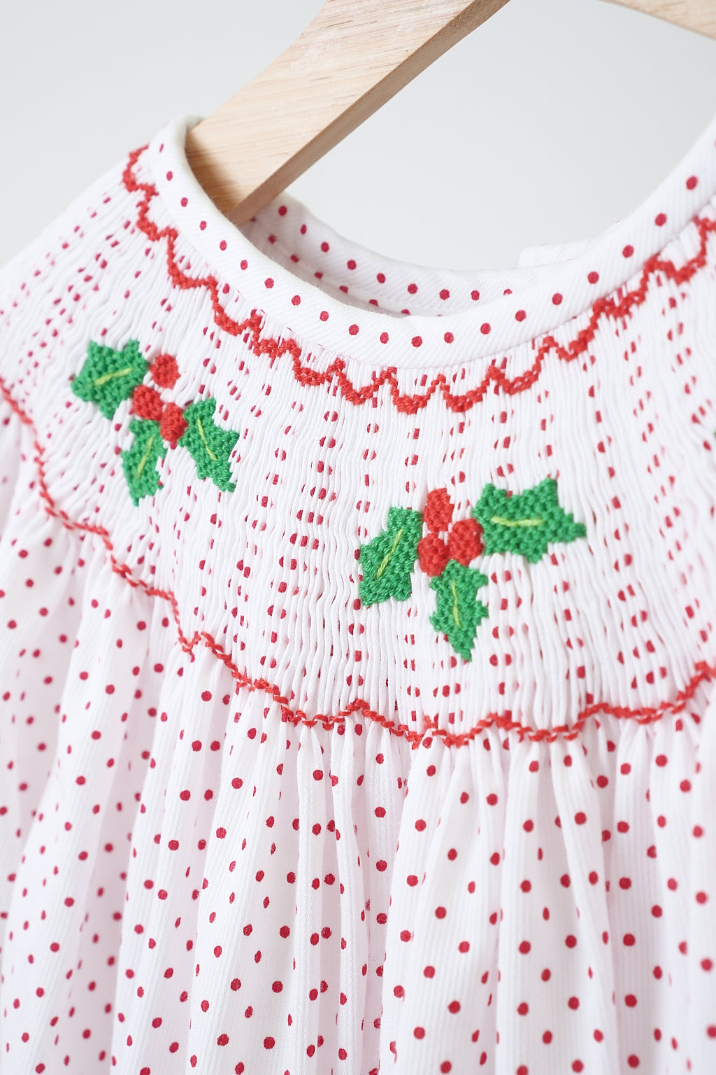 Pink christmas bishop hand smocked dot dress - Aaria Tees Aaria Tees