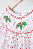 Pink christmas bishop hand smocked dot dress - Aaria Tees Aaria Tees