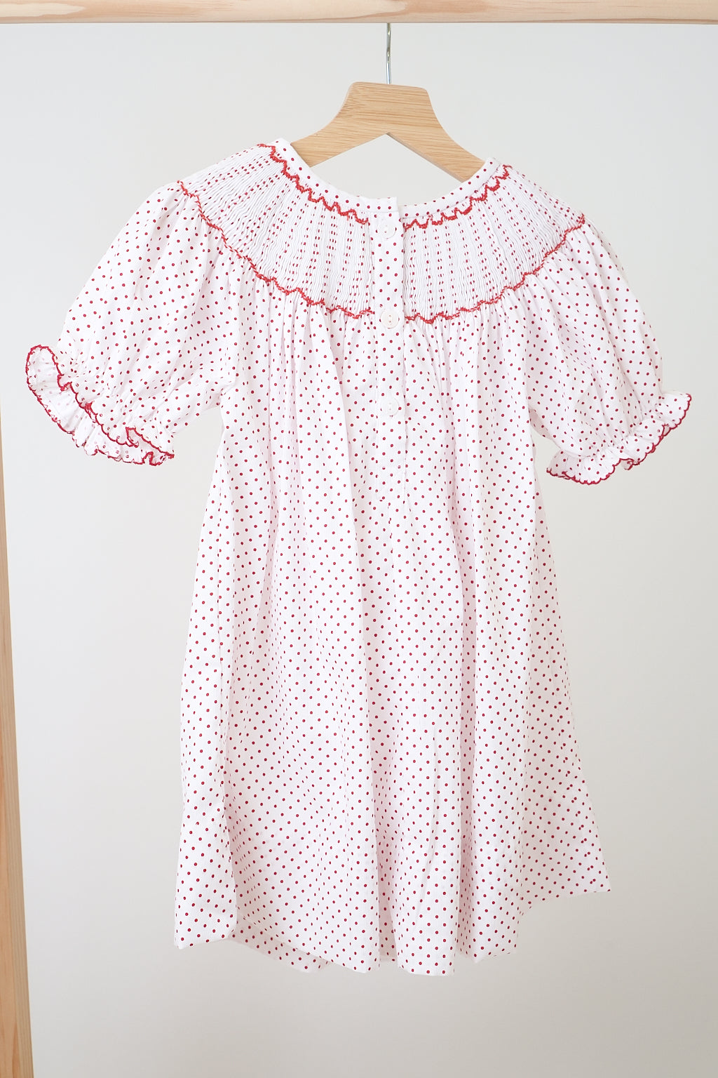 Pink christmas bishop hand smocked dot dress - Aaria Tees Aaria Tees