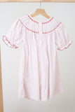 Pink christmas bishop hand smocked dot dress - Aaria Tees Aaria Tees