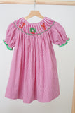 Pink christmas joy hand smocked gingham dress - Aaria Tees Aaria Tees
