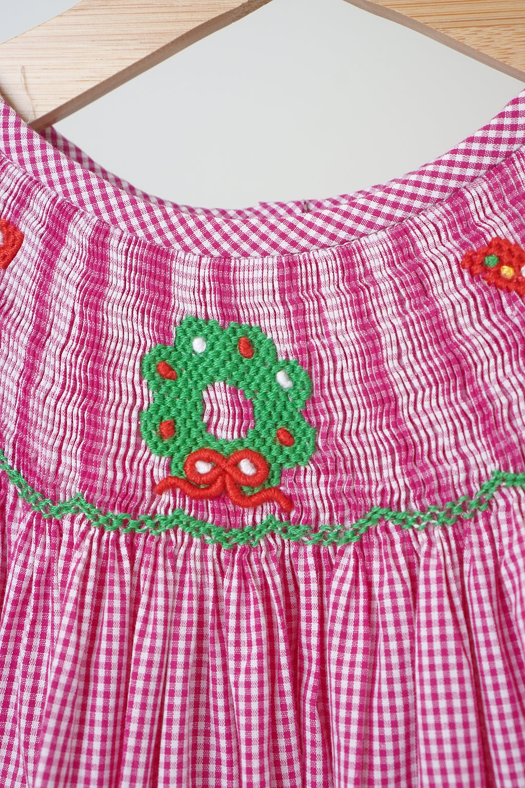 Pink christmas joy hand smocked gingham dress - Aaria Tees Aaria Tees