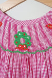 Pink christmas joy hand smocked gingham dress - Aaria Tees Aaria Tees