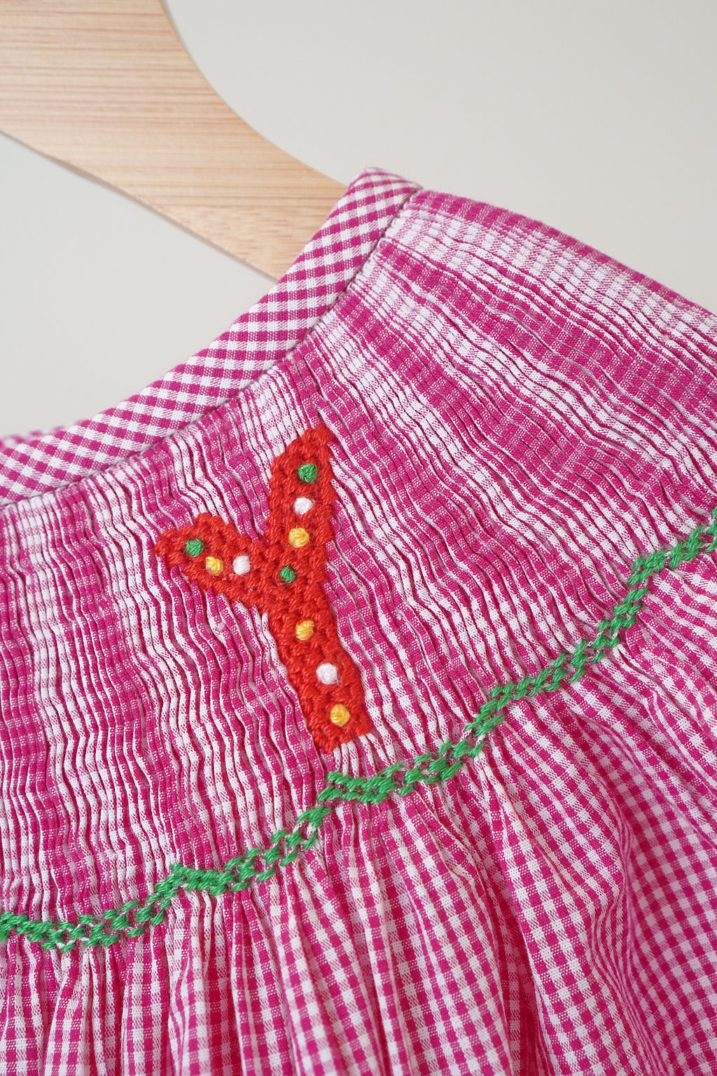 Pink christmas joy hand smocked gingham dress - Aaria Tees Aaria Tees