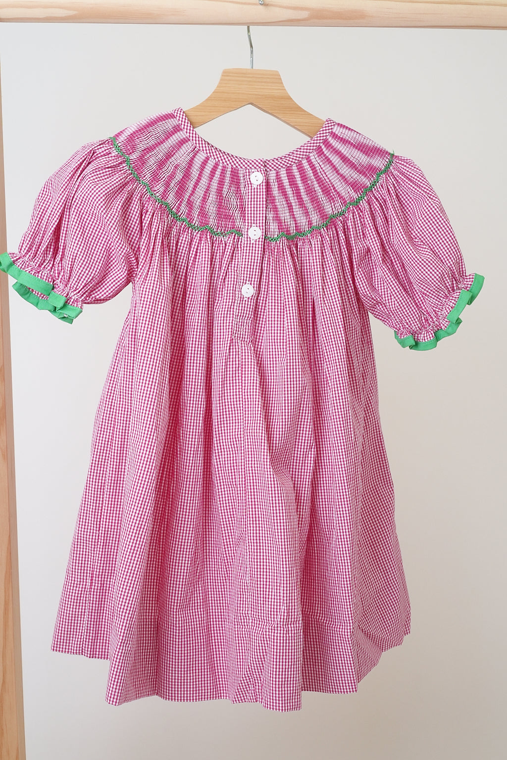 Pink christmas joy hand smocked gingham dress - Aaria Tees Aaria Tees