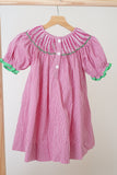 Pink christmas joy hand smocked gingham dress - Aaria Tees Aaria Tees