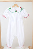 White chrismtas tree hand smocked girl romper - Aaria Tees Aaria Tees