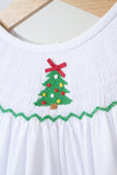 White chrismtas tree hand smocked girl romper - Aaria Tees Aaria Tees