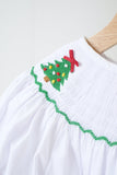 White chrismtas tree hand smocked girl romper - Aaria Tees Aaria Tees