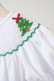 White chrismtas tree hand smocked girl romper - Aaria Tees Aaria Tees
