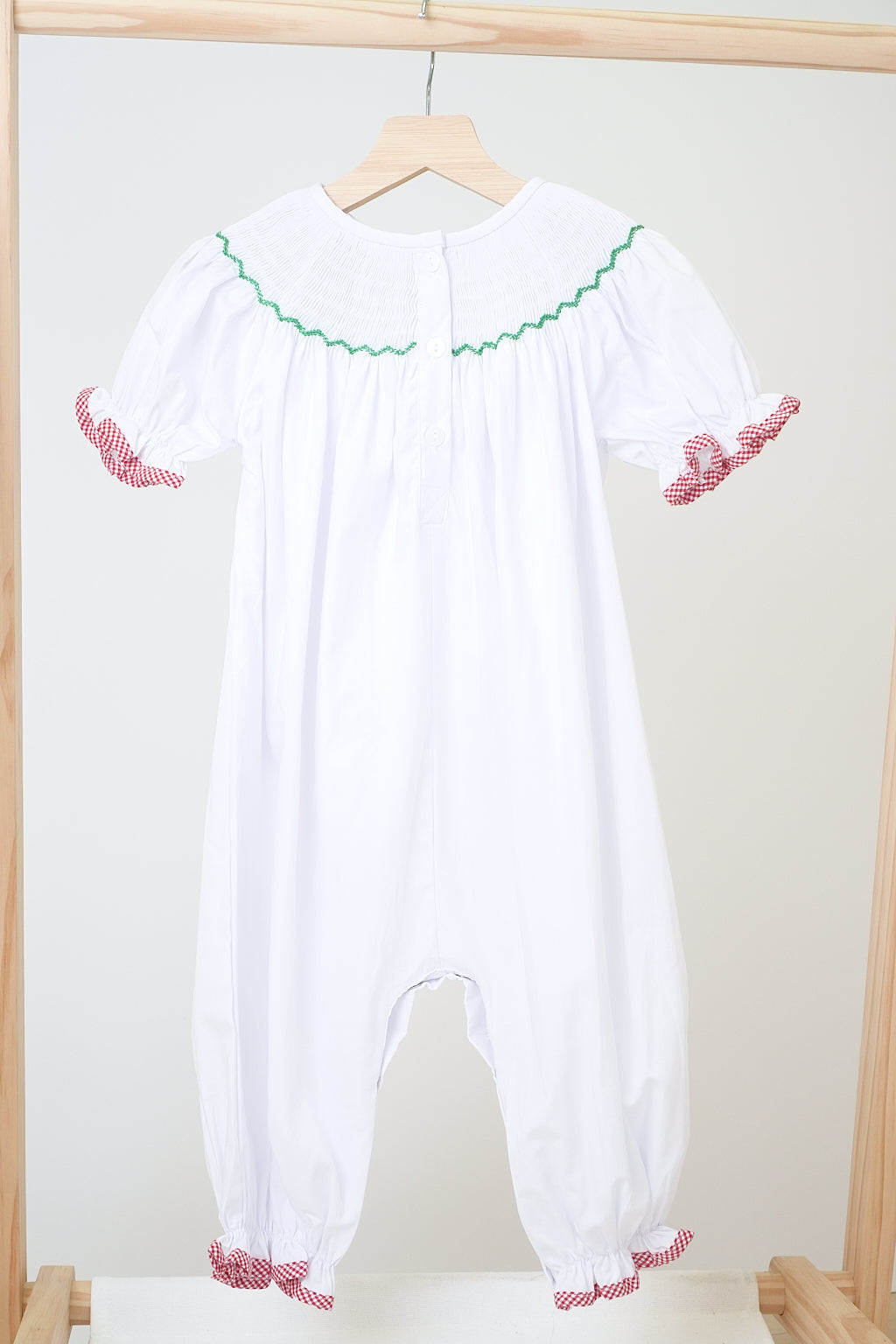 White chrismtas tree hand smocked girl romper - Aaria Tees Aaria Tees