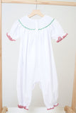 White chrismtas tree hand smocked girl romper - Aaria Tees Aaria Tees