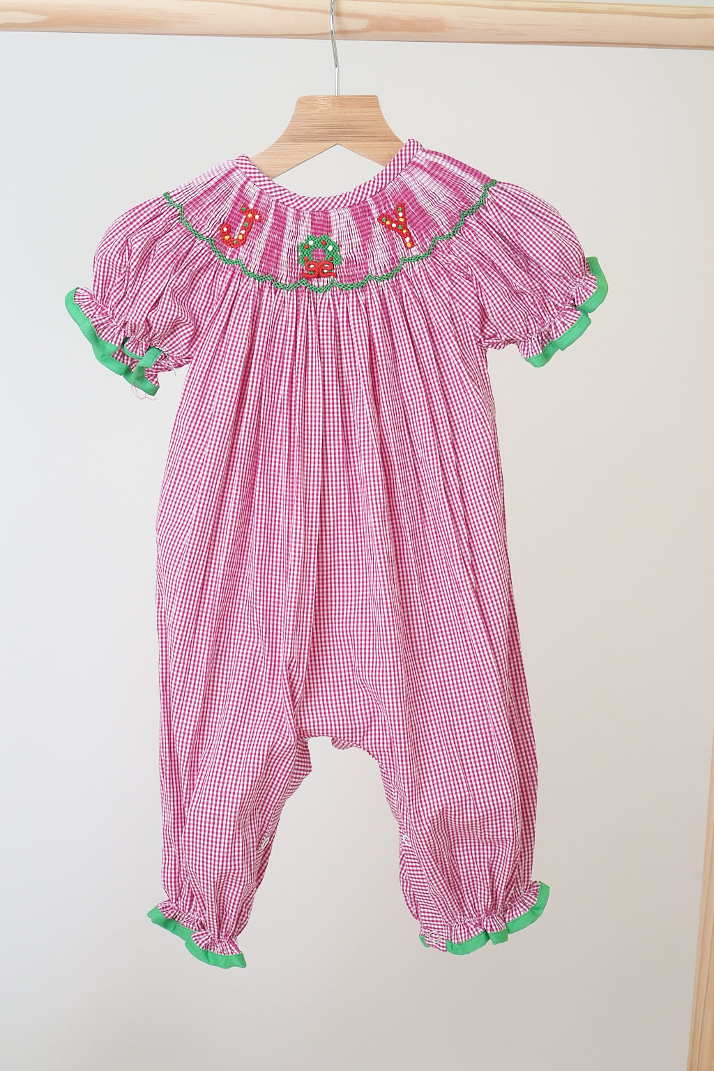 Pink joy hand smocked girl gingham romper - Aaria Tees Aaria Tees