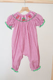 Pink joy hand smocked girl gingham romper - Aaria Tees Aaria Tees