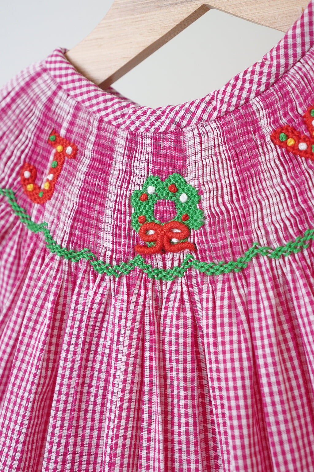 Pink joy hand smocked girl gingham romper - Aaria Tees Aaria Tees