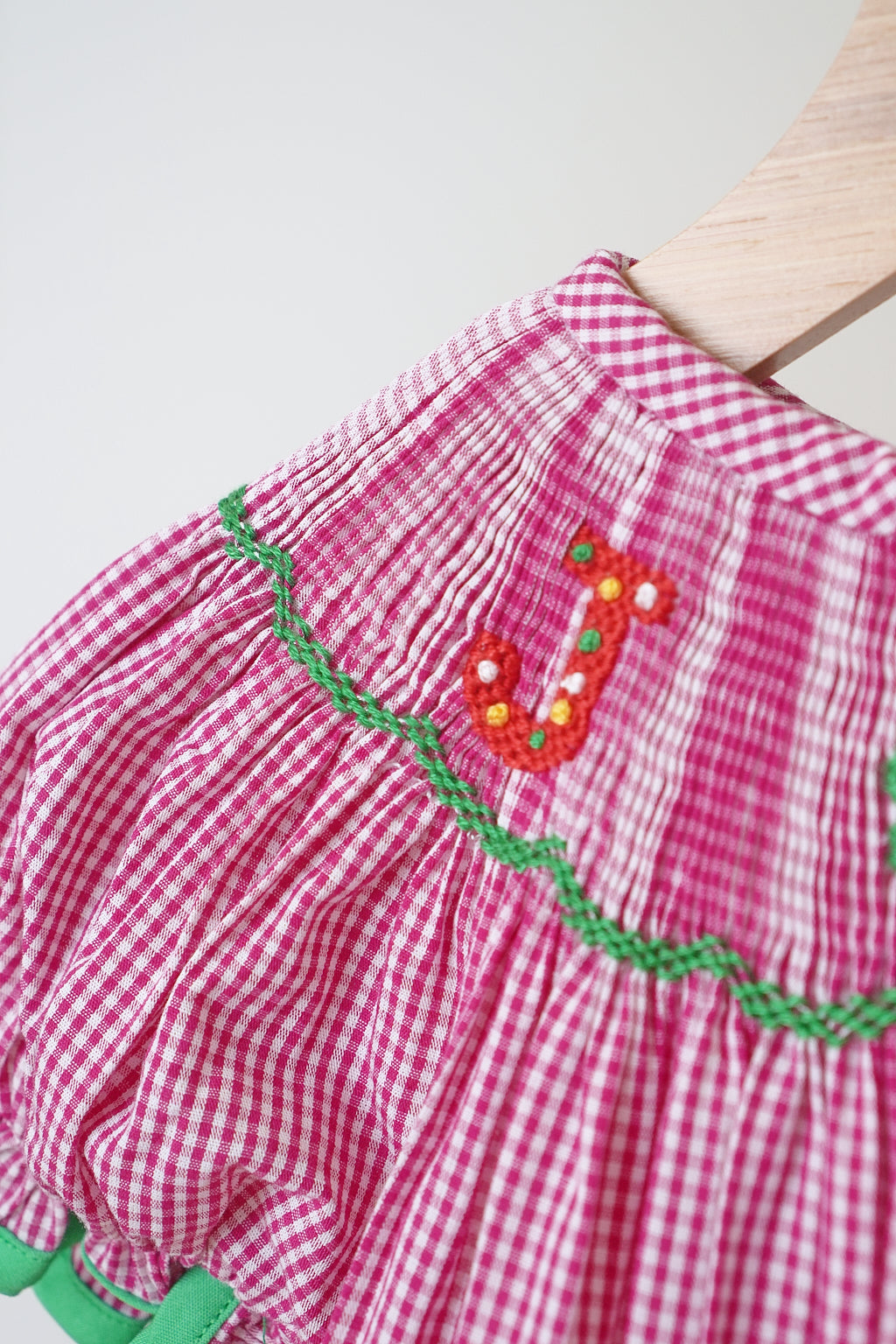 Pink joy hand smocked girl gingham romper - Aaria Tees Aaria Tees