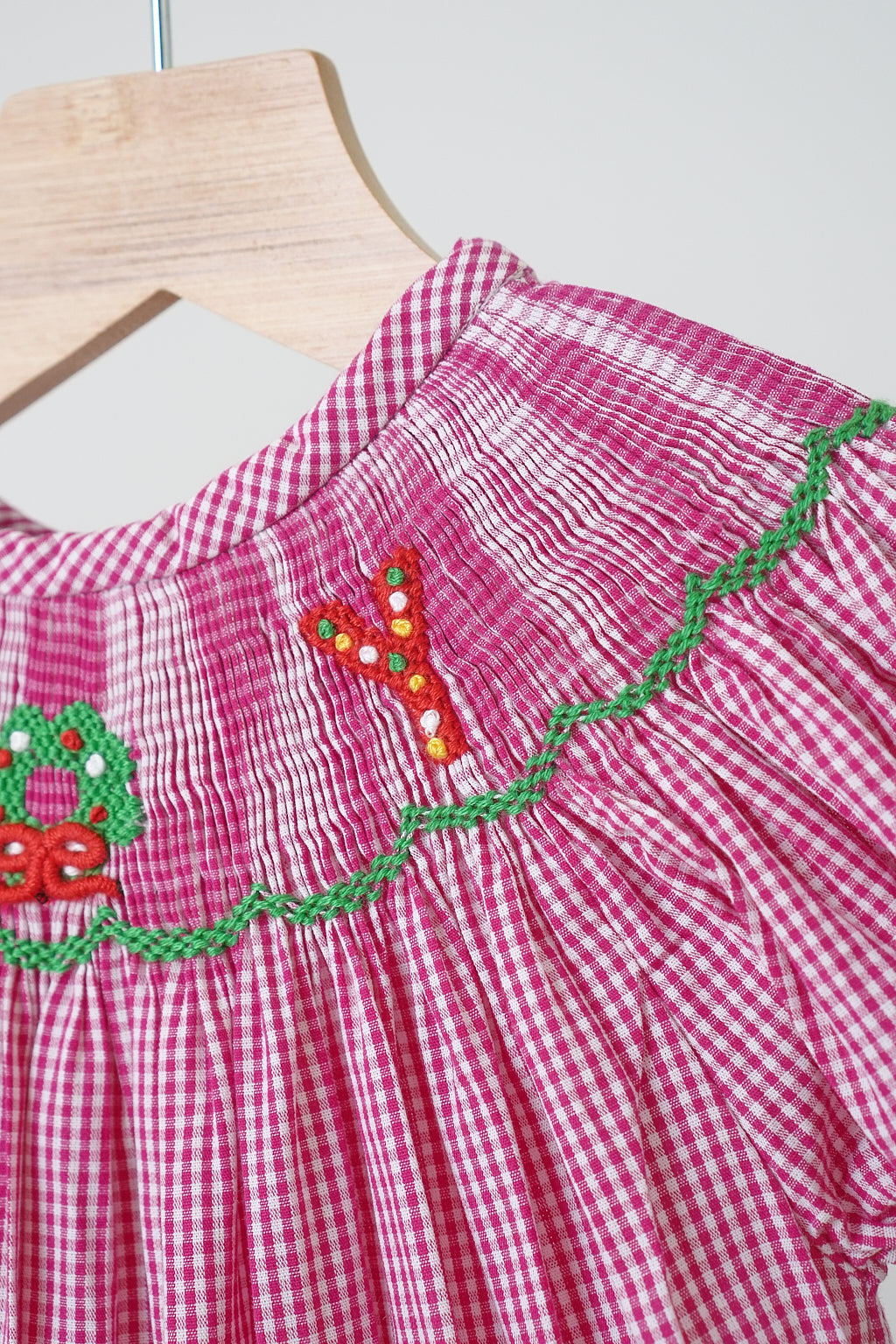 Pink joy hand smocked girl gingham romper - Aaria Tees Aaria Tees