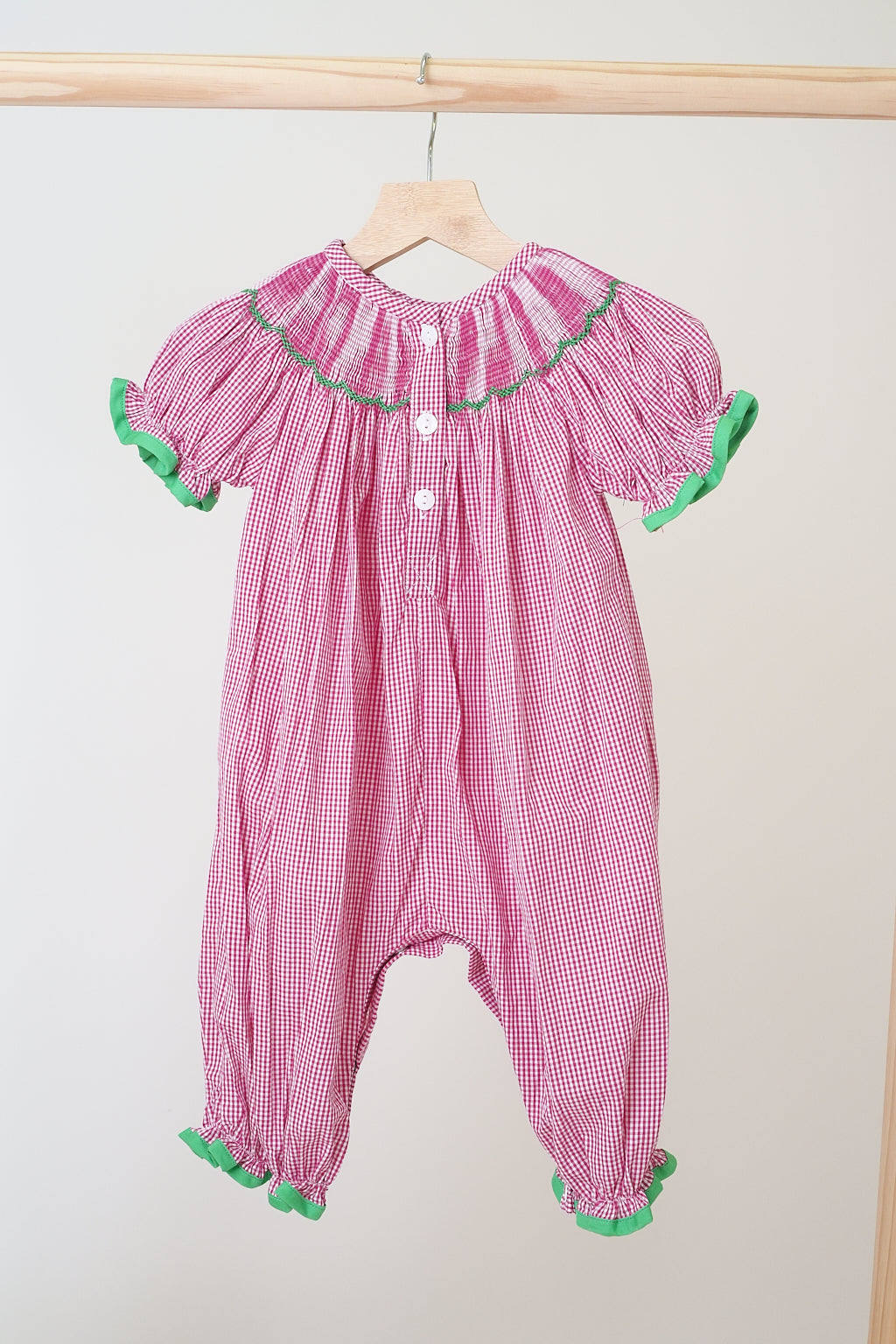 Pink joy hand smocked girl gingham romper - Aaria Tees Aaria Tees