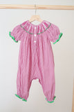 Pink joy hand smocked girl gingham romper - Aaria Tees Aaria Tees