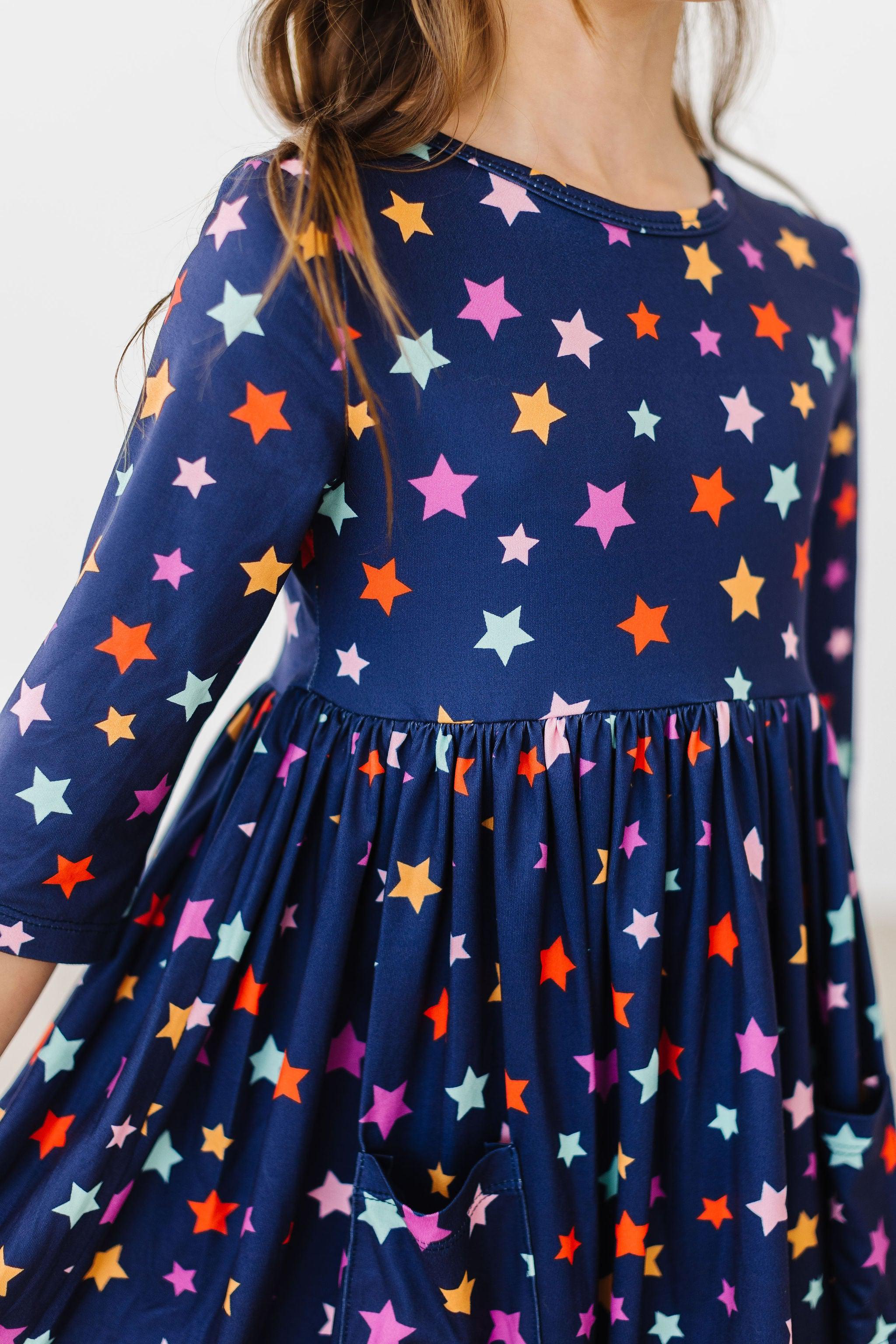 Halloween Stars 3/4 Sleeve Pocket Twirl Dress - Aaria Tees Aaria Tees
