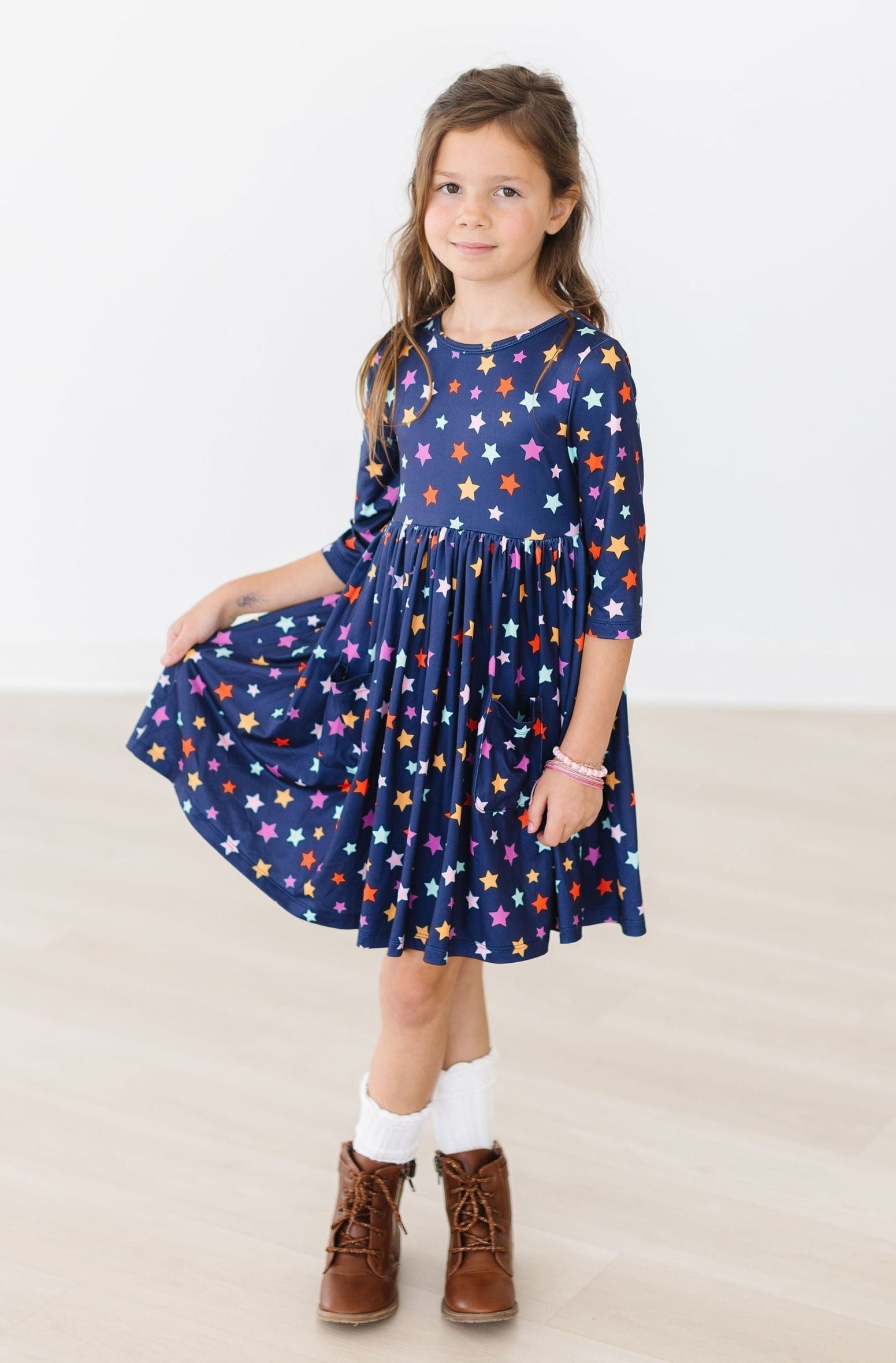 Halloween Stars 3/4 Sleeve Pocket Twirl Dress - Aaria Tees Aaria Tees