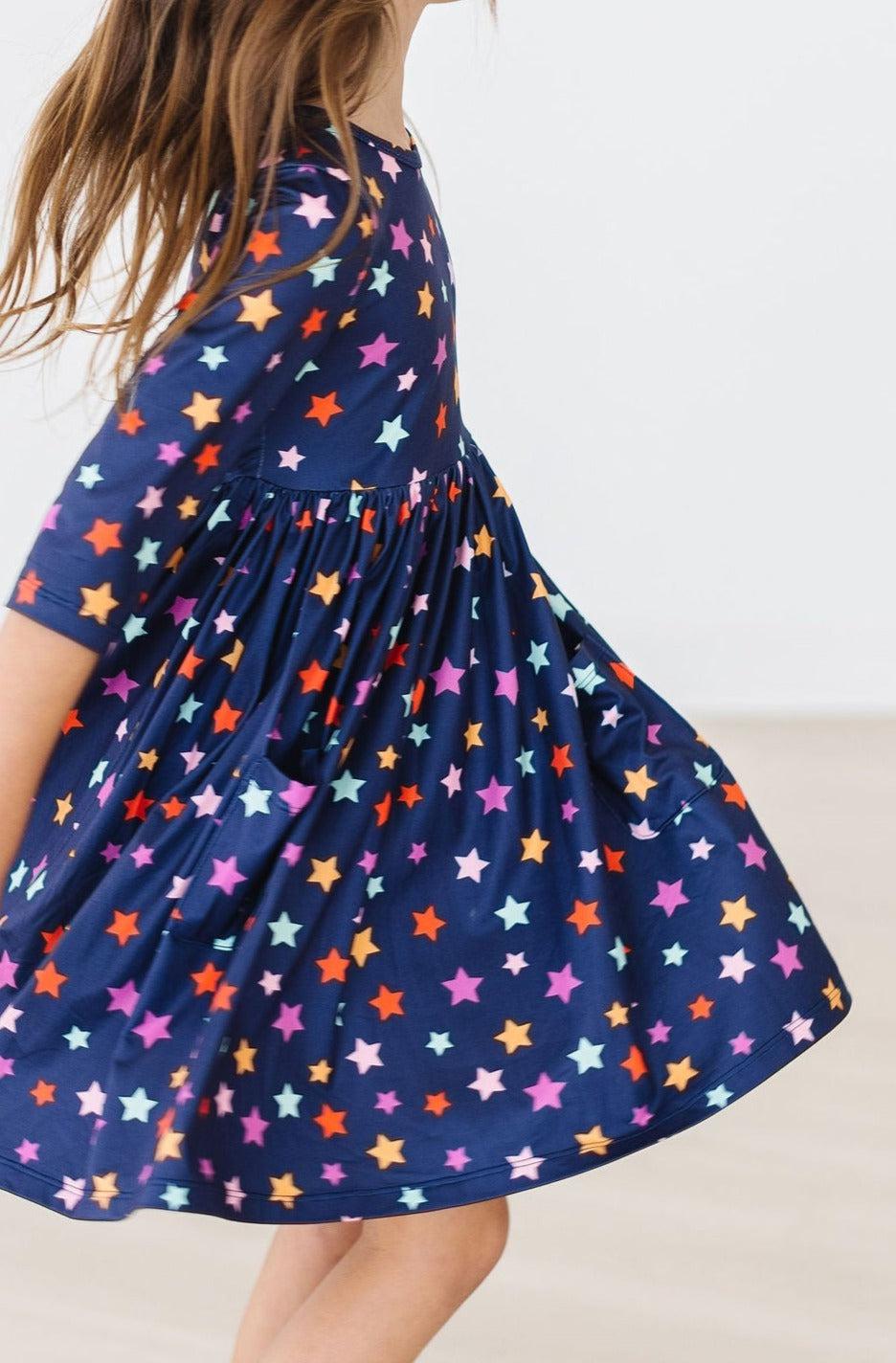 Halloween Stars 3/4 Sleeve Pocket Twirl Dress - Aaria Tees Aaria Tees