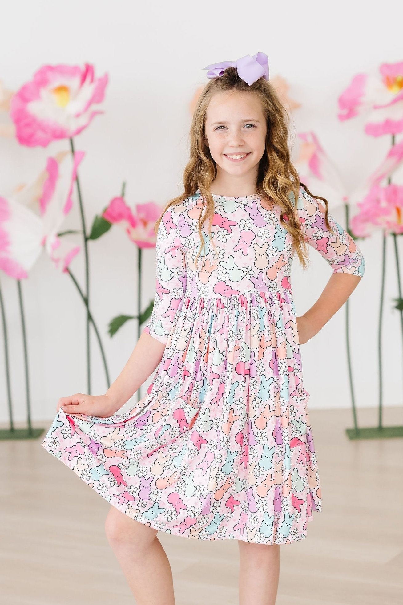 Hangin with my Peeps 3/4 Sleeve Pocket Twirl Dress - Aaria Tees Aaria Tees