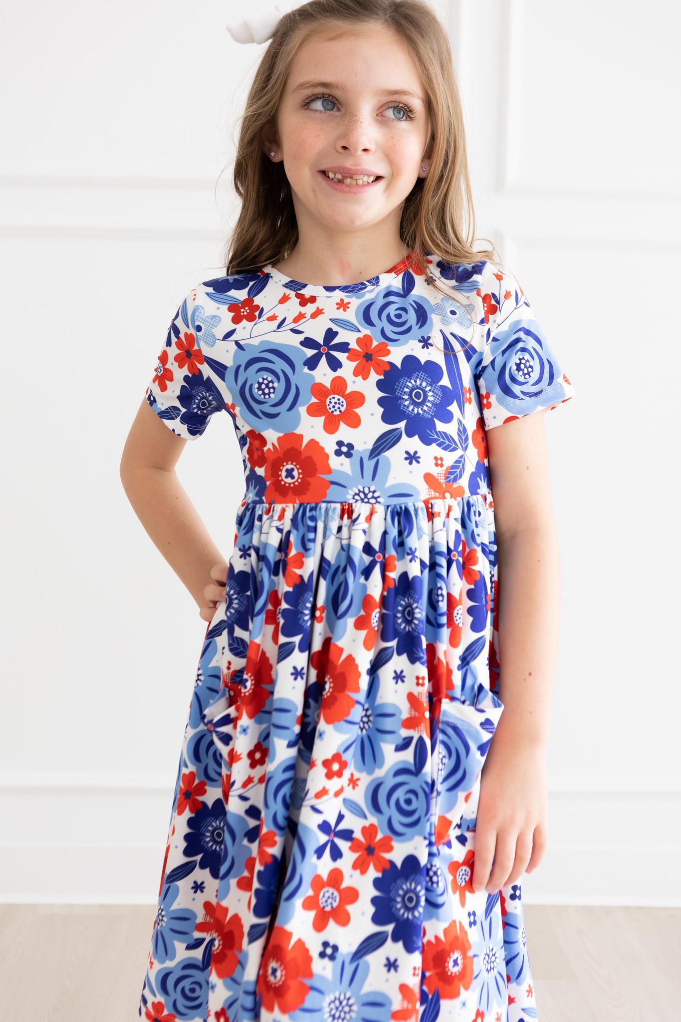Happy 4th Floral Floral S/S Pocket Twirl Dress - Aaria Tees Aaria Tees