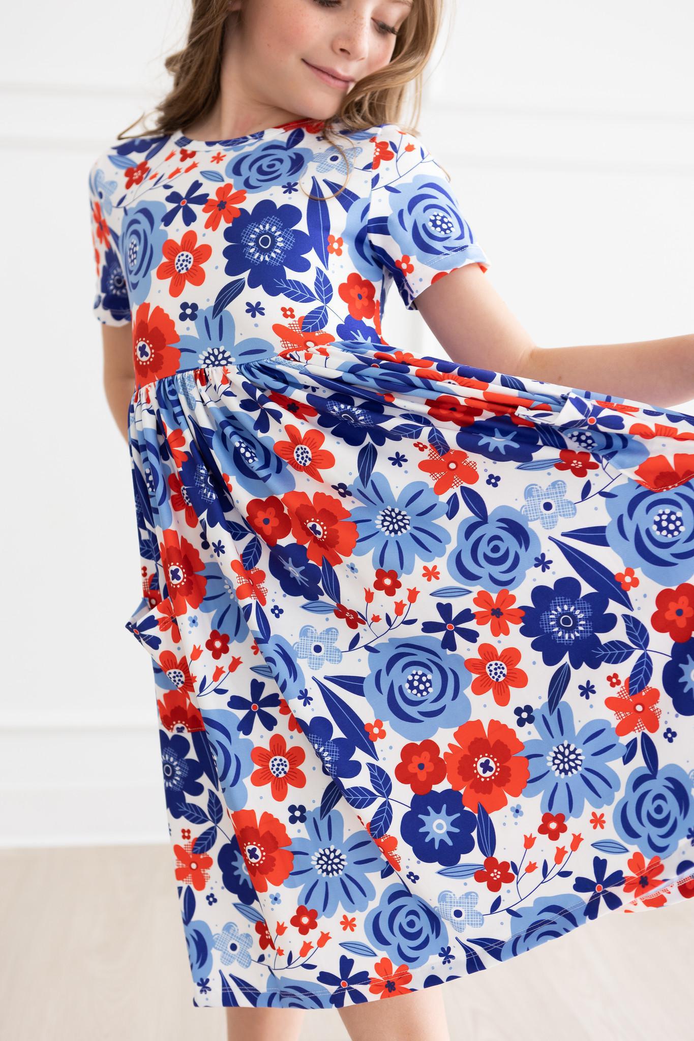 Happy 4th Floral Floral S/S Pocket Twirl Dress - Aaria Tees Aaria Tees