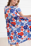 Happy 4th Floral Floral S/S Pocket Twirl Dress - Aaria Tees Aaria Tees