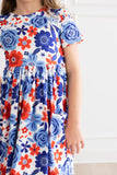 Happy 4th Floral Floral S/S Pocket Twirl Dress - Aaria Tees Aaria Tees