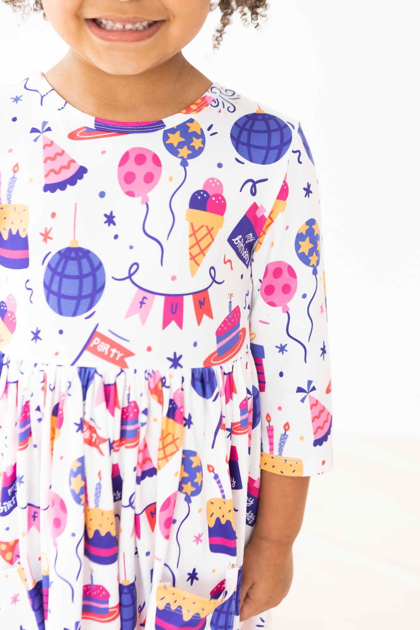 Happy Birthday 3/4 Sleeve Pocket Twirl Dress - Aaria Tees Aaria Tees