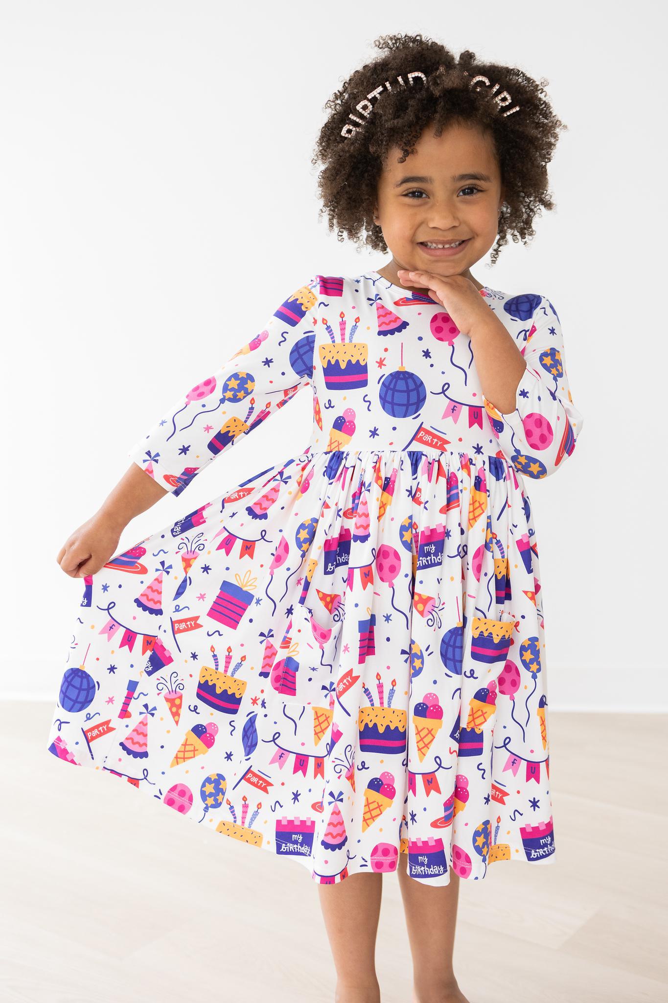Happy Birthday 3/4 Sleeve Pocket Twirl Dress - Aaria Tees Aaria Tees