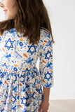 Happy Hanukkah 3/4 Sleeve Pocket Twirl Dress - Aaria Tees Aaria Tees