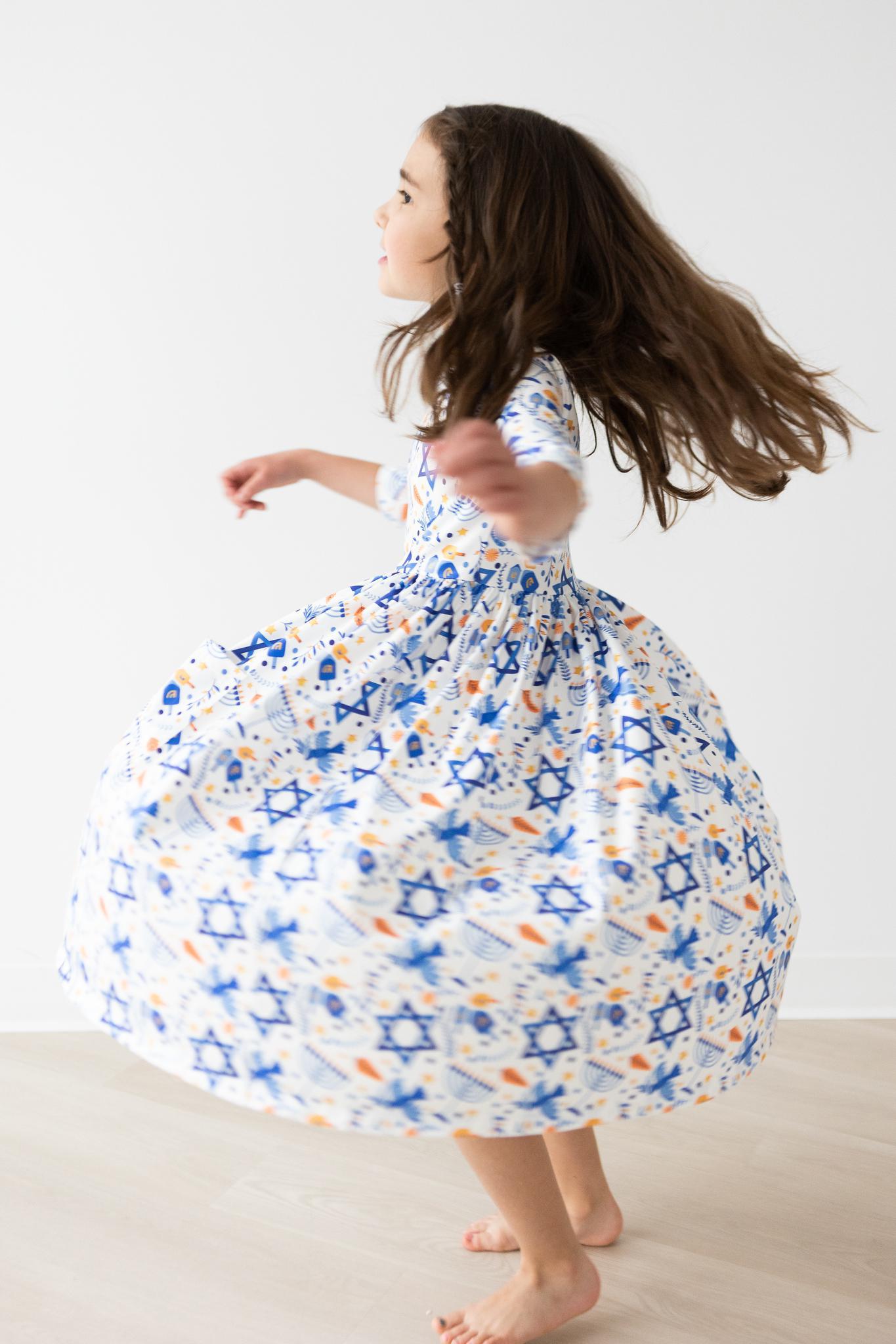 Happy Hanukkah 3/4 Sleeve Pocket Twirl Dress - Aaria Tees Aaria Tees