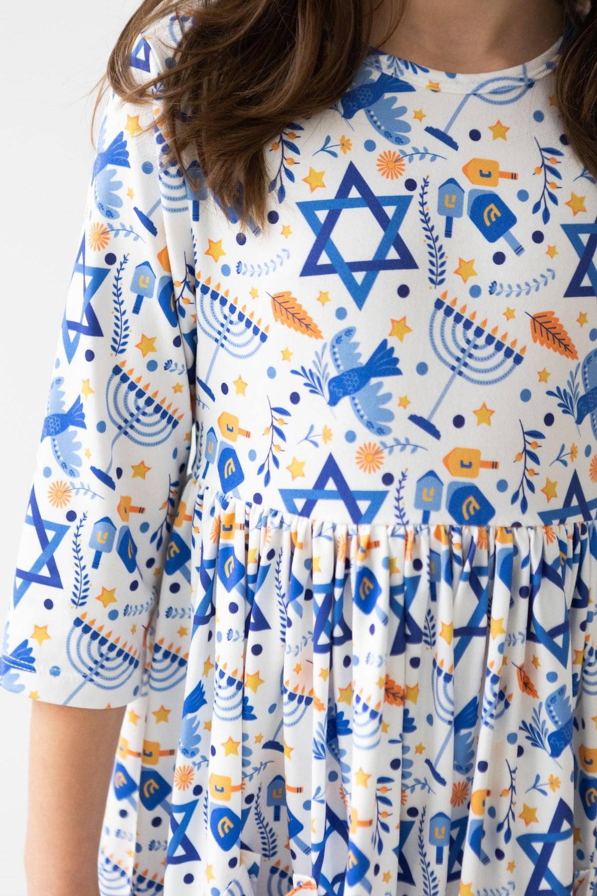 Happy Hanukkah 3/4 Sleeve Pocket Twirl Dress - Aaria Tees