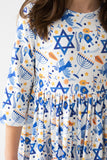 Happy Hanukkah 3/4 Sleeve Pocket Twirl Dress - Aaria Tees Aaria Tees