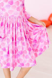 Happy Heart Day 3/4 Sleeve Pocket Twirl Dress - Aaria Tees Aaria Tees