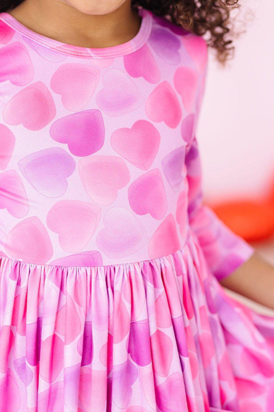 Happy Heart Day 3/4 Sleeve Pocket Twirl Dress - Aaria Tees Aaria Tees
