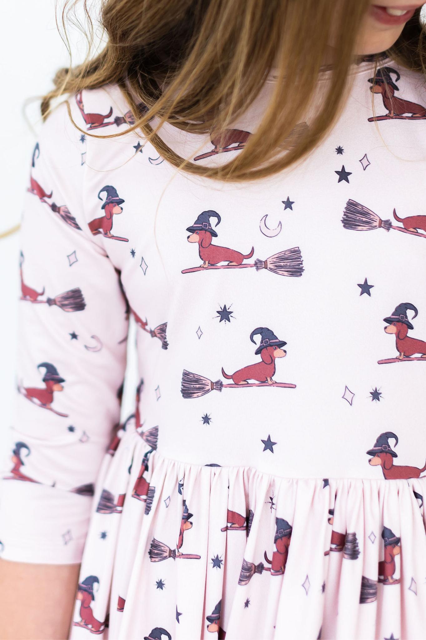 Happy Howl-oween 3/4 Sleeve Pocket Twirl Dress - Aaria Tees Aaria Tees