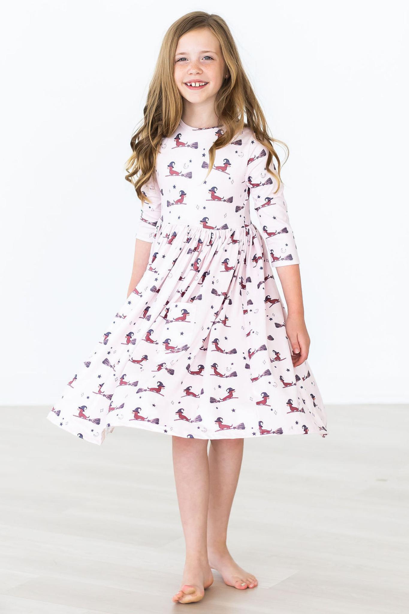 Happy Howl-oween 3/4 Sleeve Pocket Twirl Dress - Aaria Tees Aaria Tees