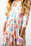 Harvest Blooms 3/4 Sleeve Pocket Twirl Dress - Aaria Tees Aaria Tees