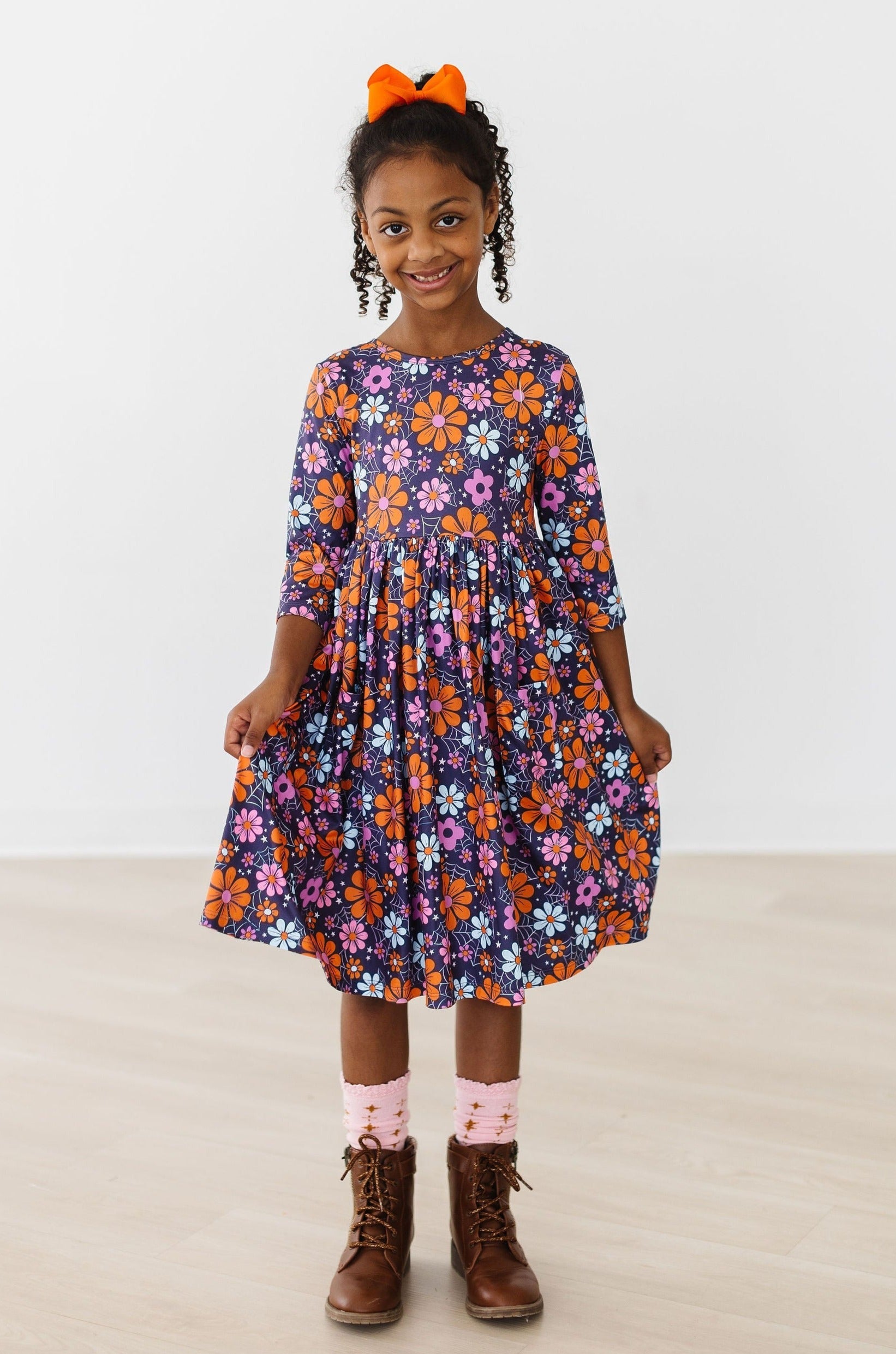 Haunted Garden 3/4 Sleeve Pocket Twirl Dress - Aaria Tees Aaria Tees