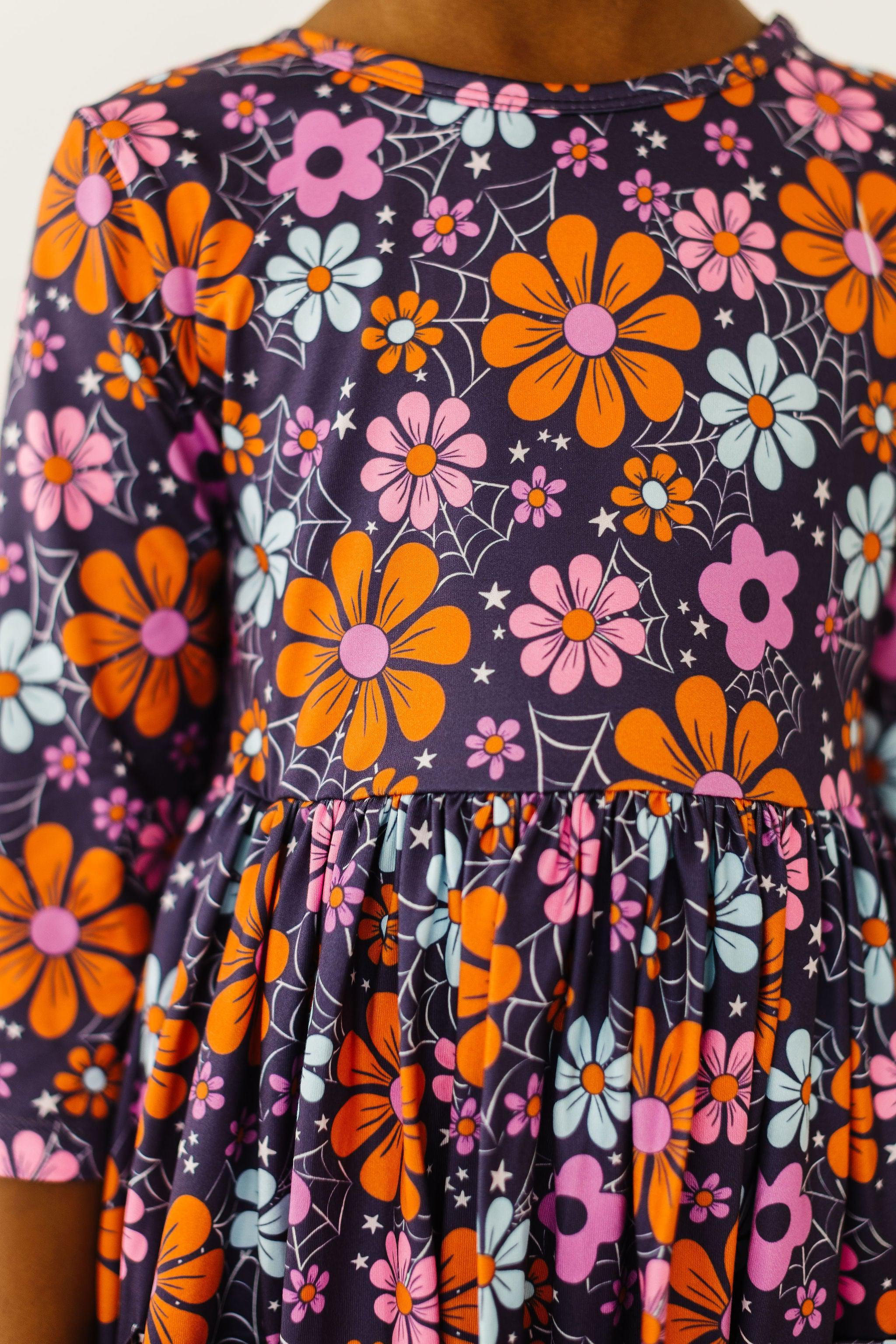Haunted Garden 3/4 Sleeve Pocket Twirl Dress - Aaria Tees Aaria Tees