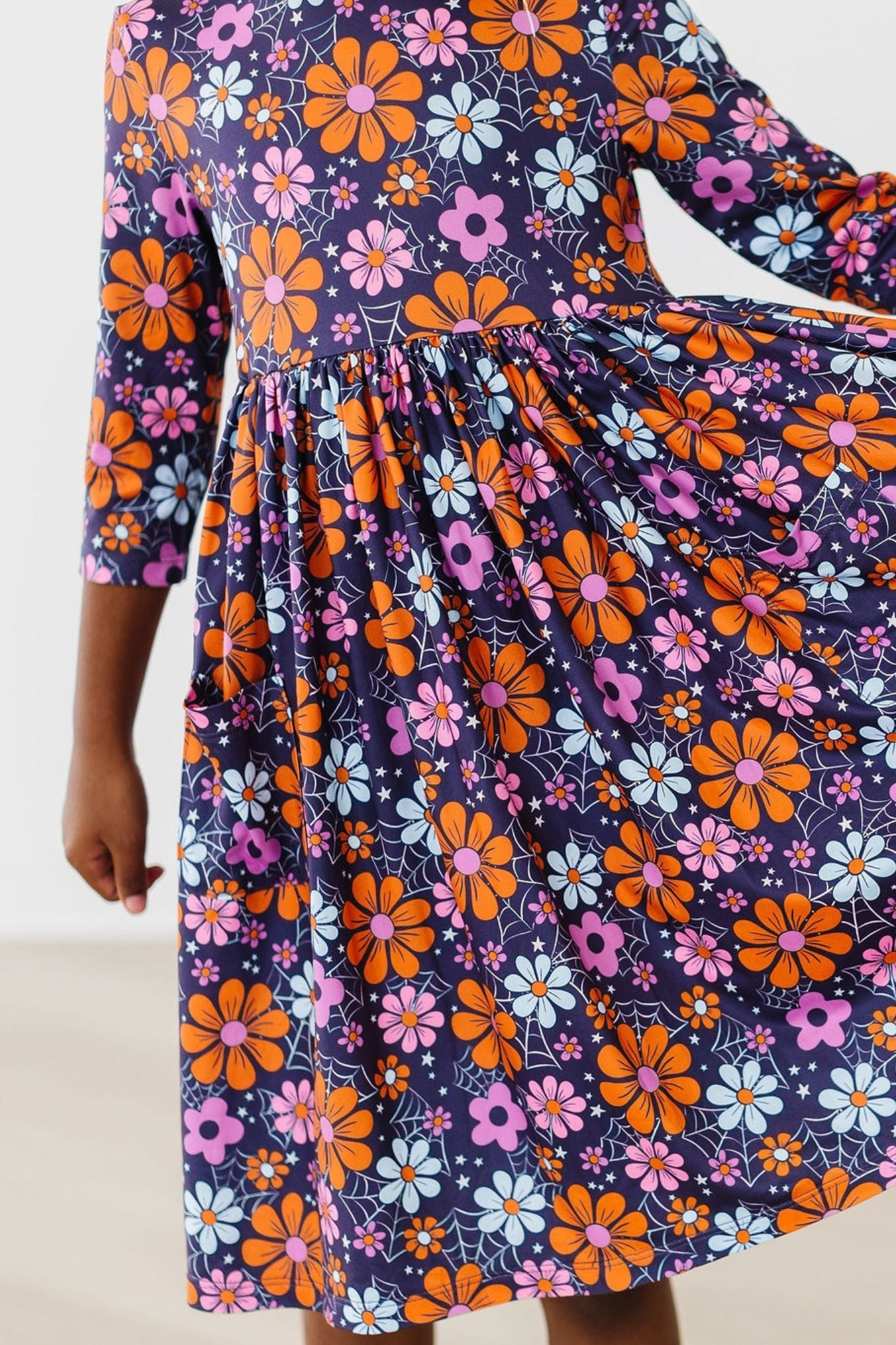 Haunted Garden 3/4 Sleeve Pocket Twirl Dress - Aaria Tees Aaria Tees