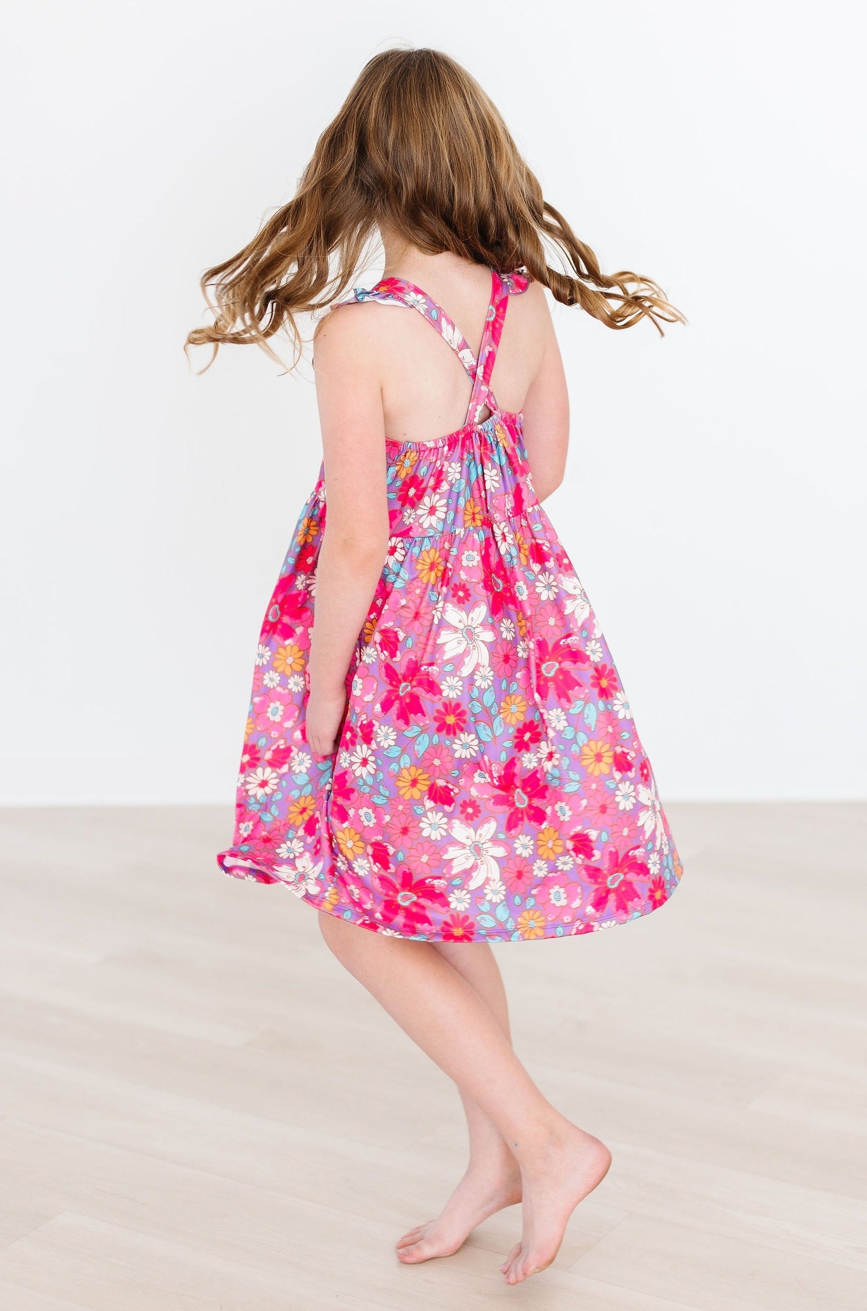 Hawaiian Floral Ruffle Cross Back Dress - Aaria Tees Aaria Tees